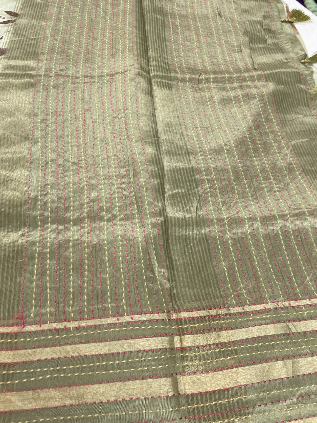 Light Blue Floral Printed Semi Tussar Saree