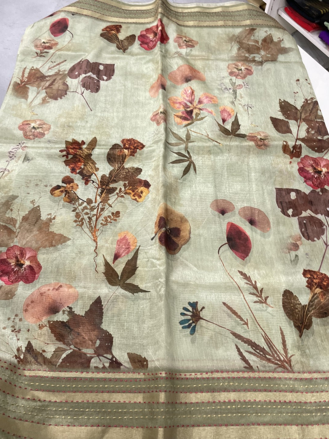 Light Blue Floral Printed Semi Tussar Saree