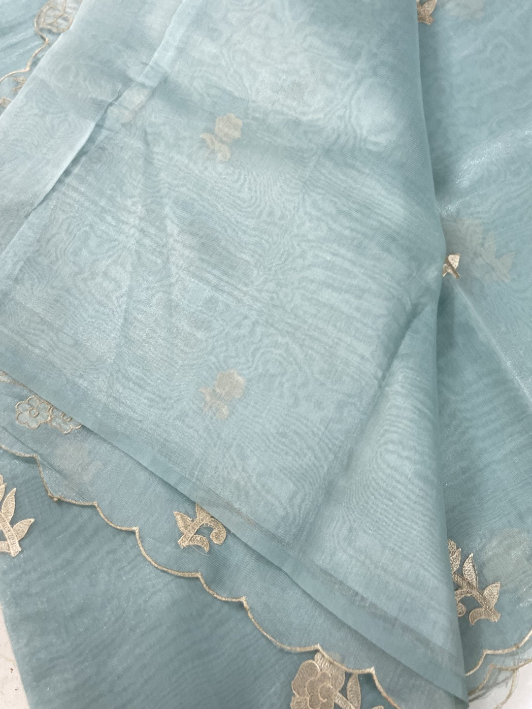 Patel Blue Applique Soft Organza Saree