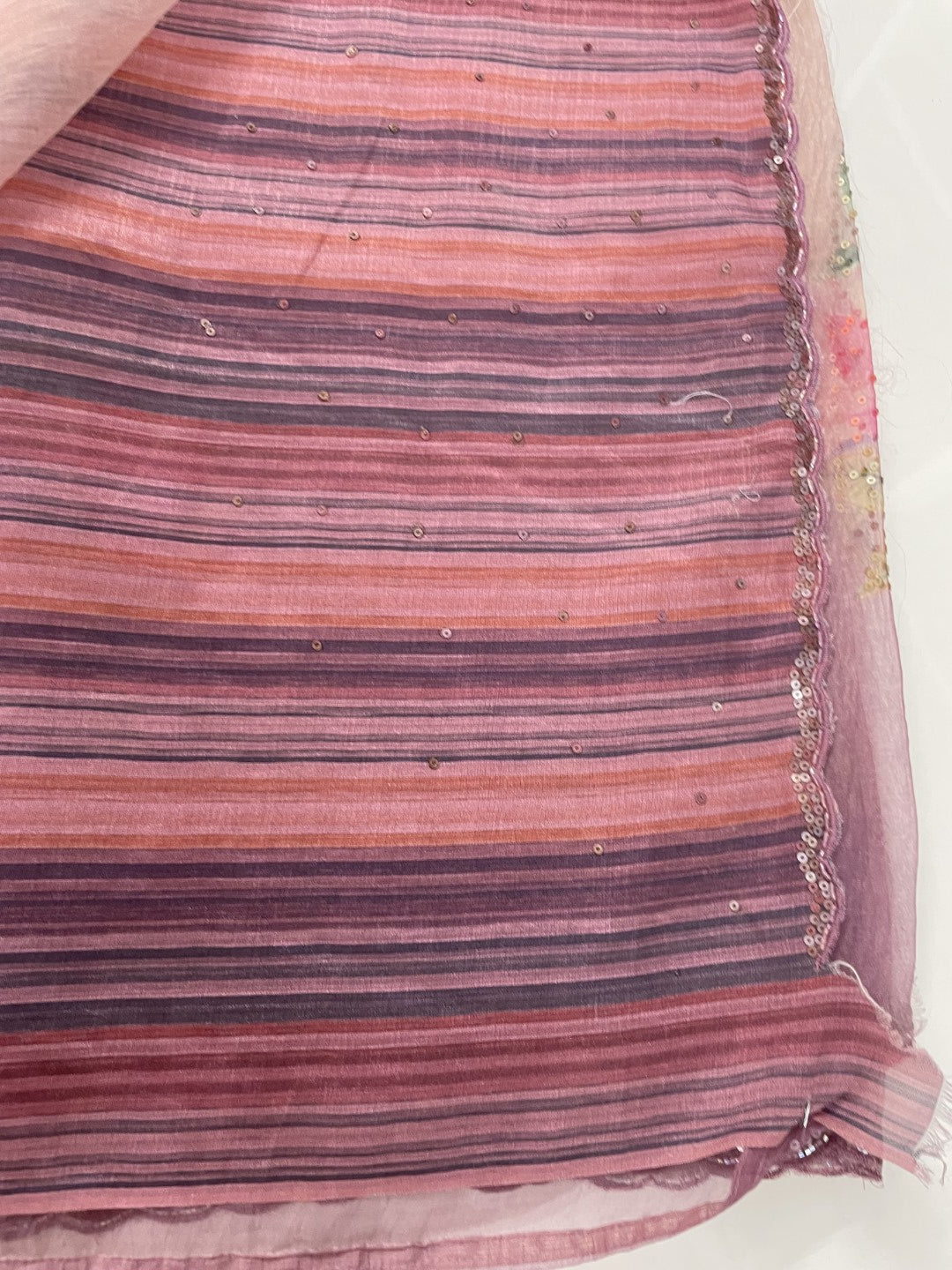 Purple Printed Scallop Work Crushed Tissue Saree