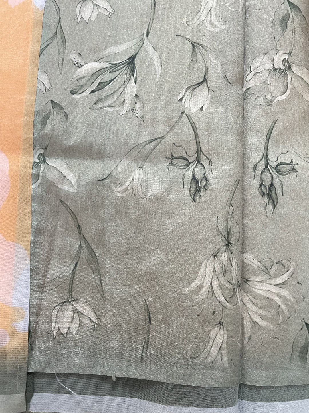 Yellow N Green Printed Embroidered Organza Saree