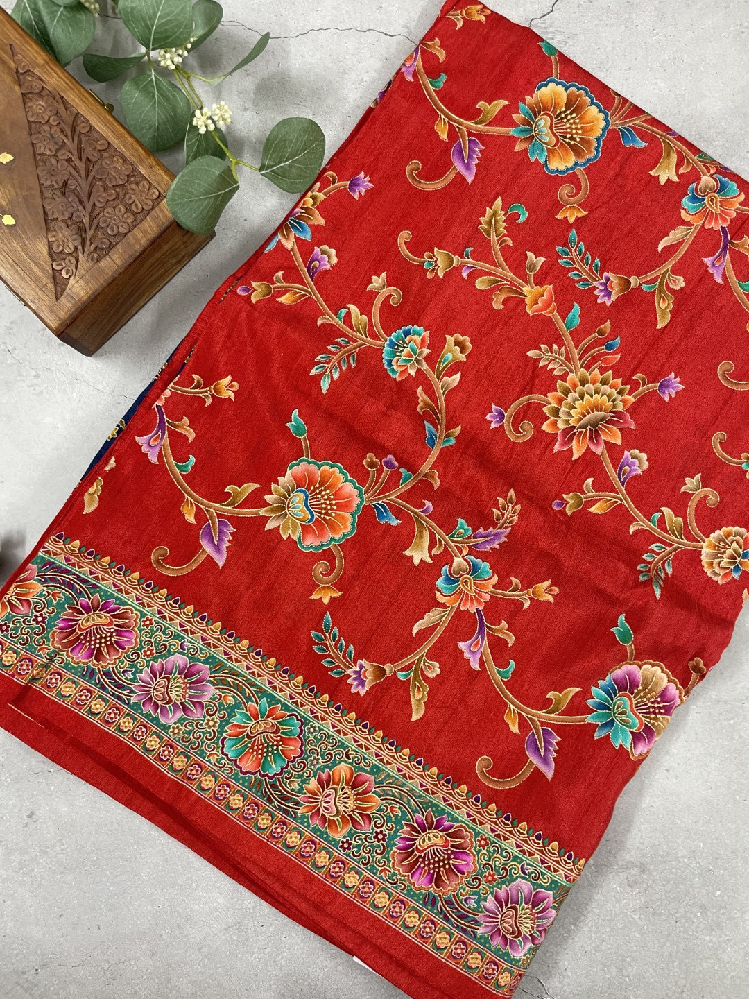 Red Pashmina Printed Dola Silk Saree