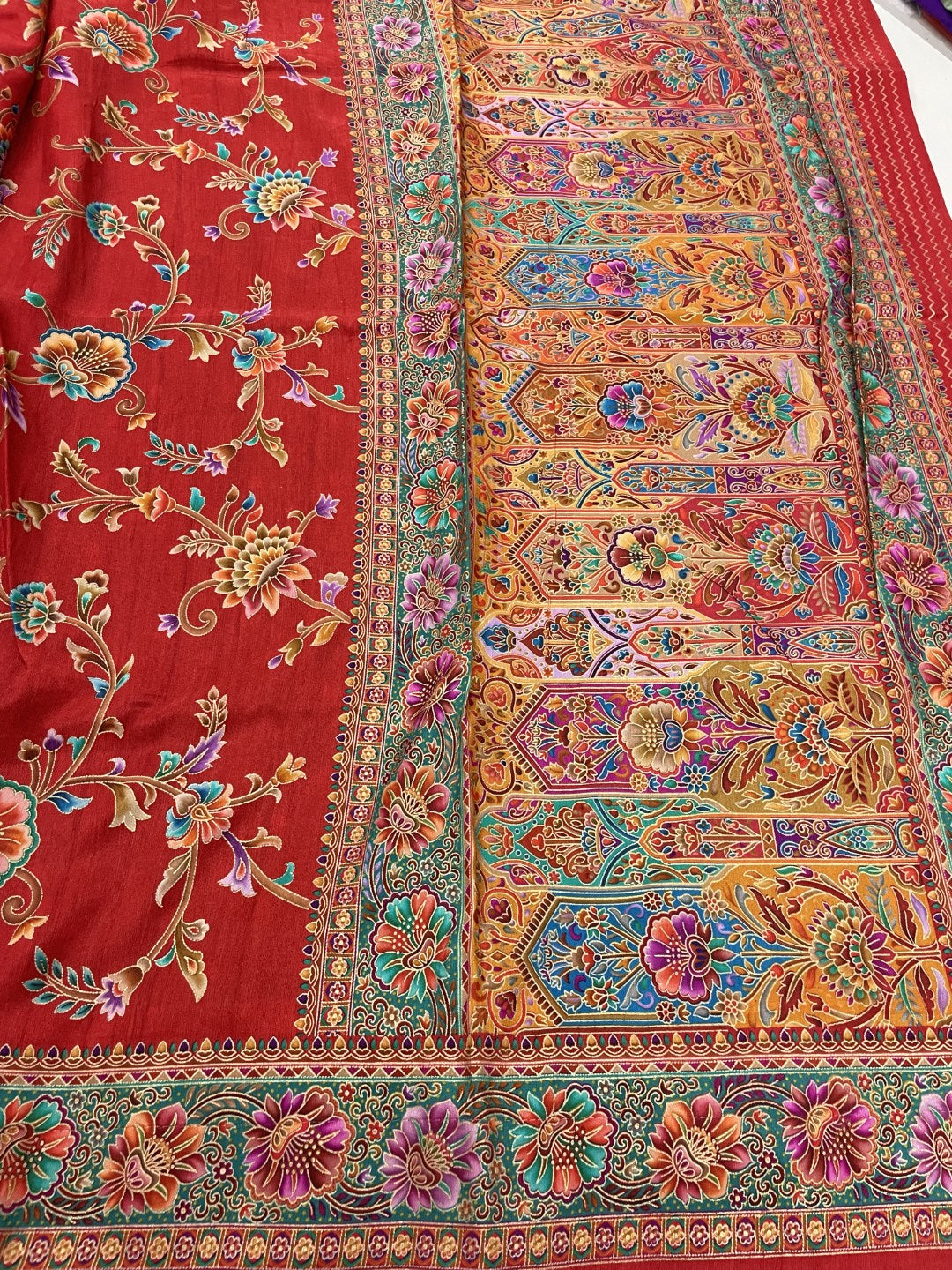 Red Pashmina Printed Dola Silk Saree