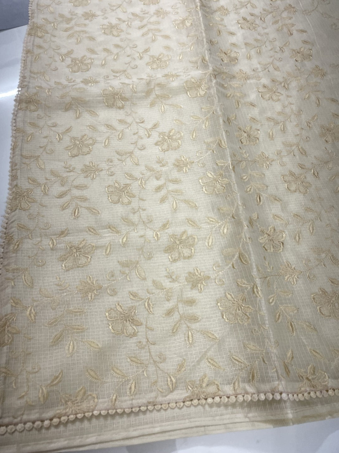 Off White Embroidered Kota Cotton Saree