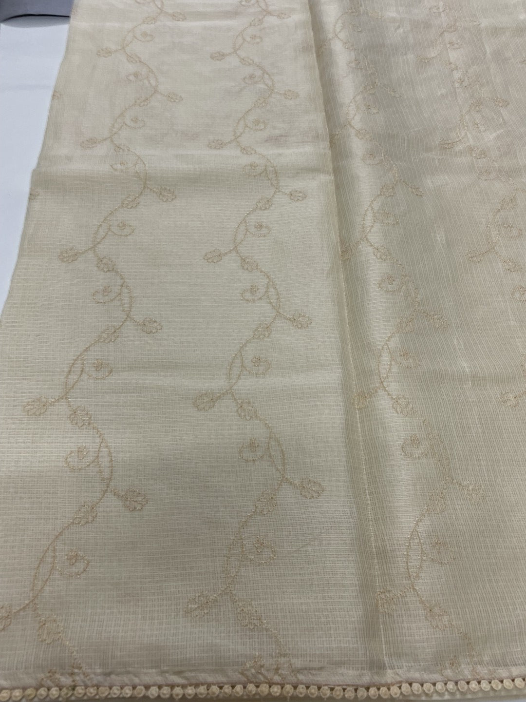 Off White Embroidered Kota Cotton Saree
