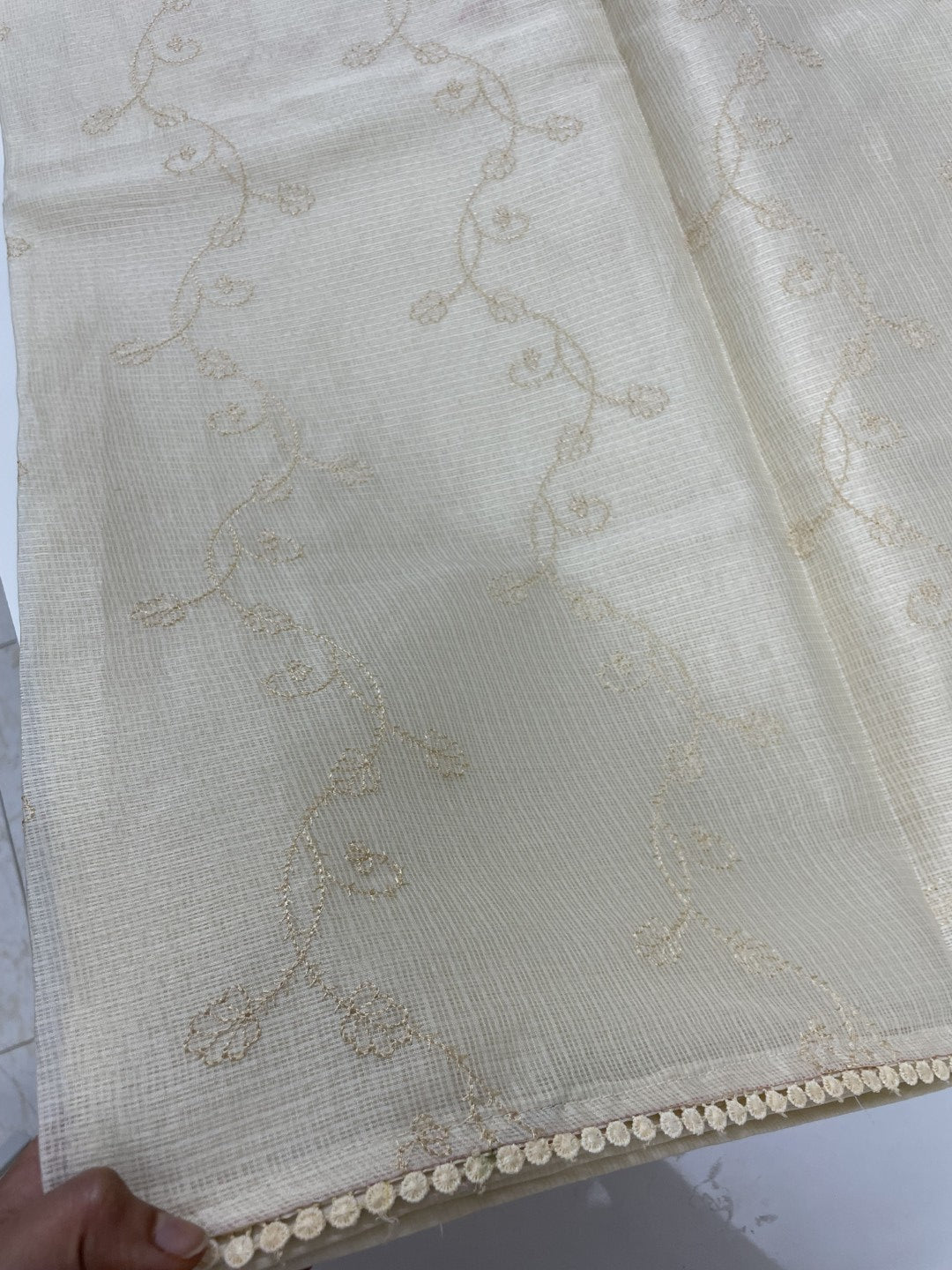 Off White Embroidered Kota Cotton Saree