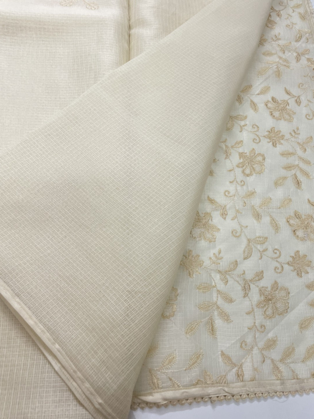 Off White Embroidered Kota Cotton Saree