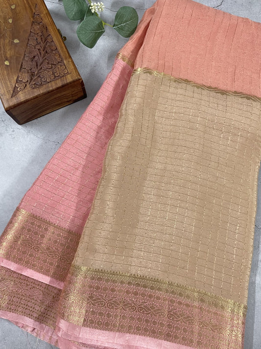 Peach Zari Highlighted Premium Chinnon Georgette Saree