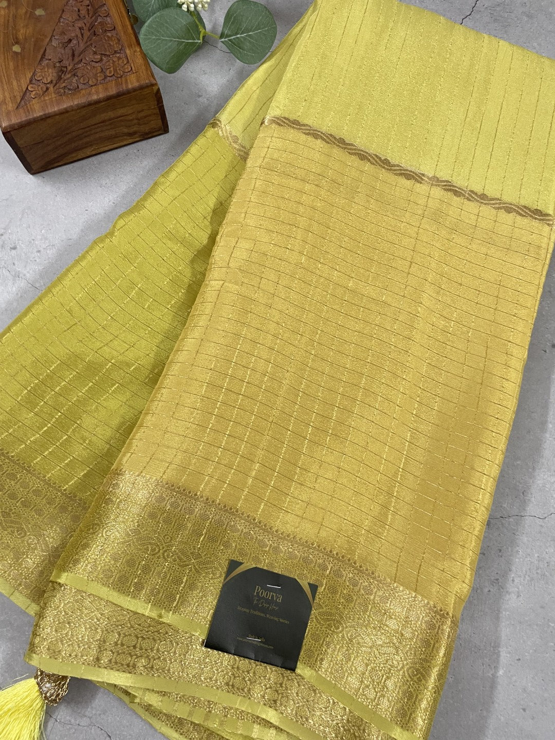 Yellow Zari Highlighted Premium Chinnon Georgette Saree