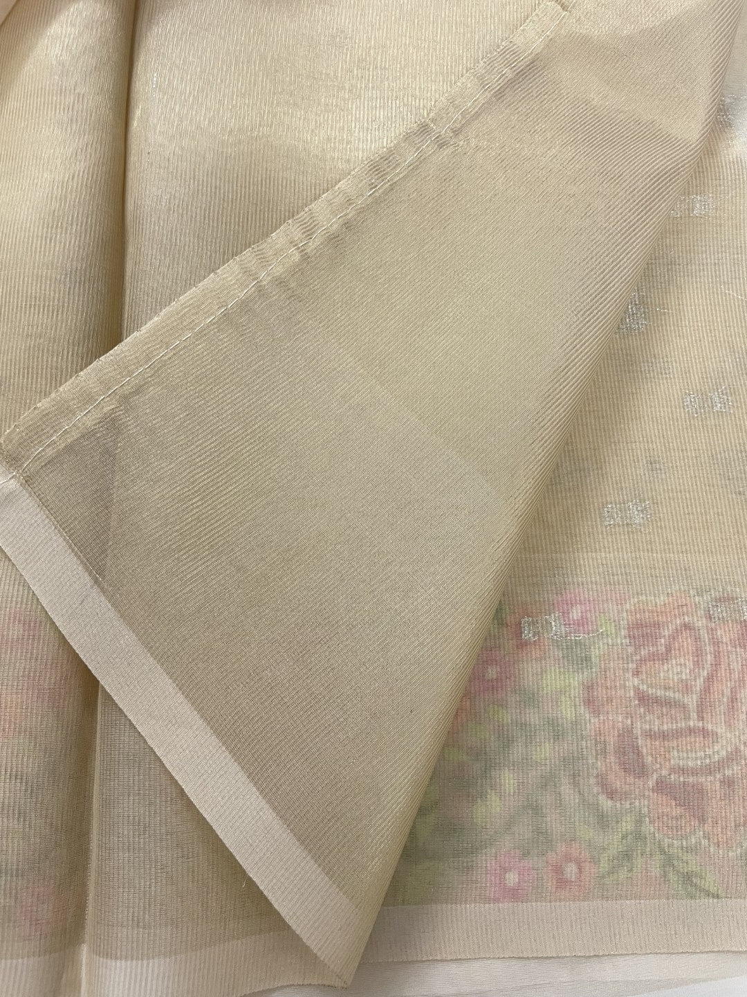 Off White Floral Embroidered Organza Saree