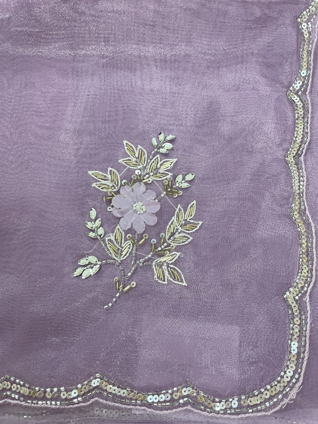 Dusty Purple Scallop Handwork Organza Saree