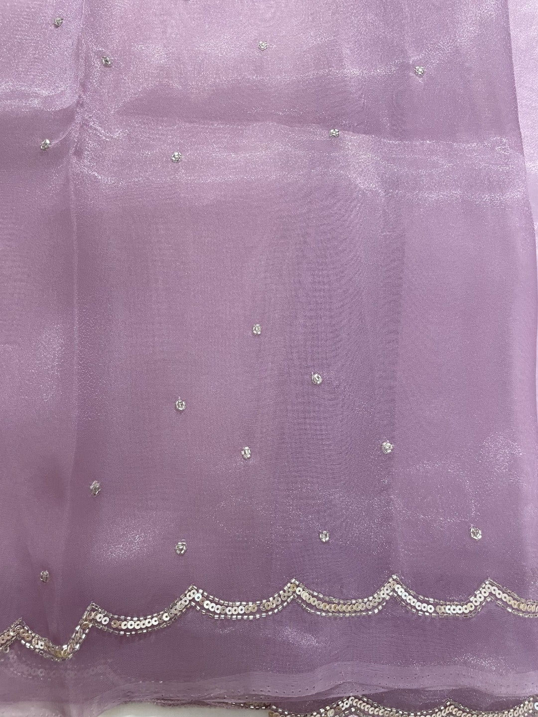 Dusty Purple Scallop Handwork Organza Saree