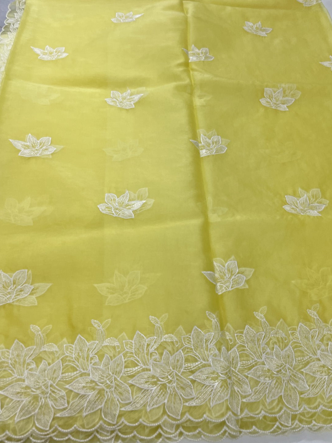 Yellow Thread Embroidred Organza Saree