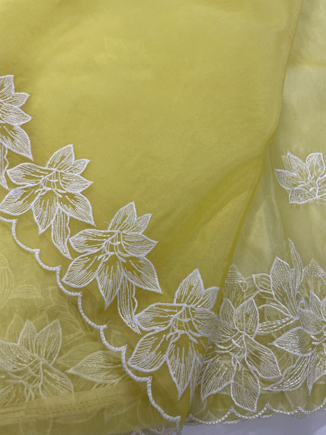 Yellow Thread Embroidred Organza Saree