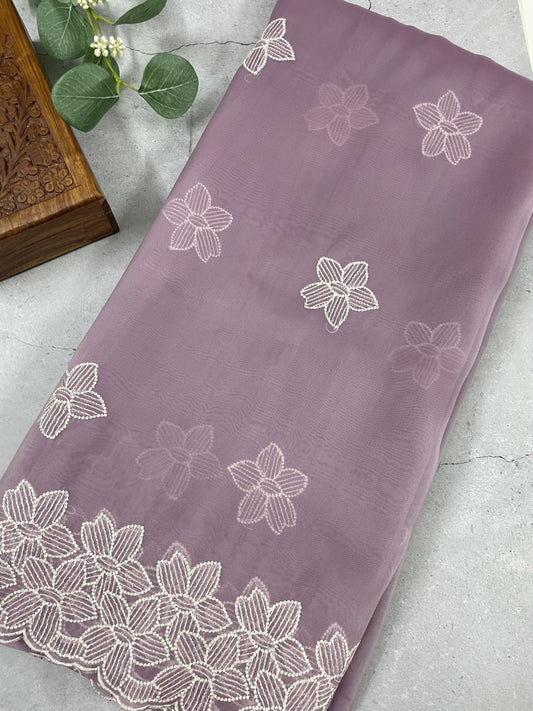 Purple Floral Embroidered Organza Saree