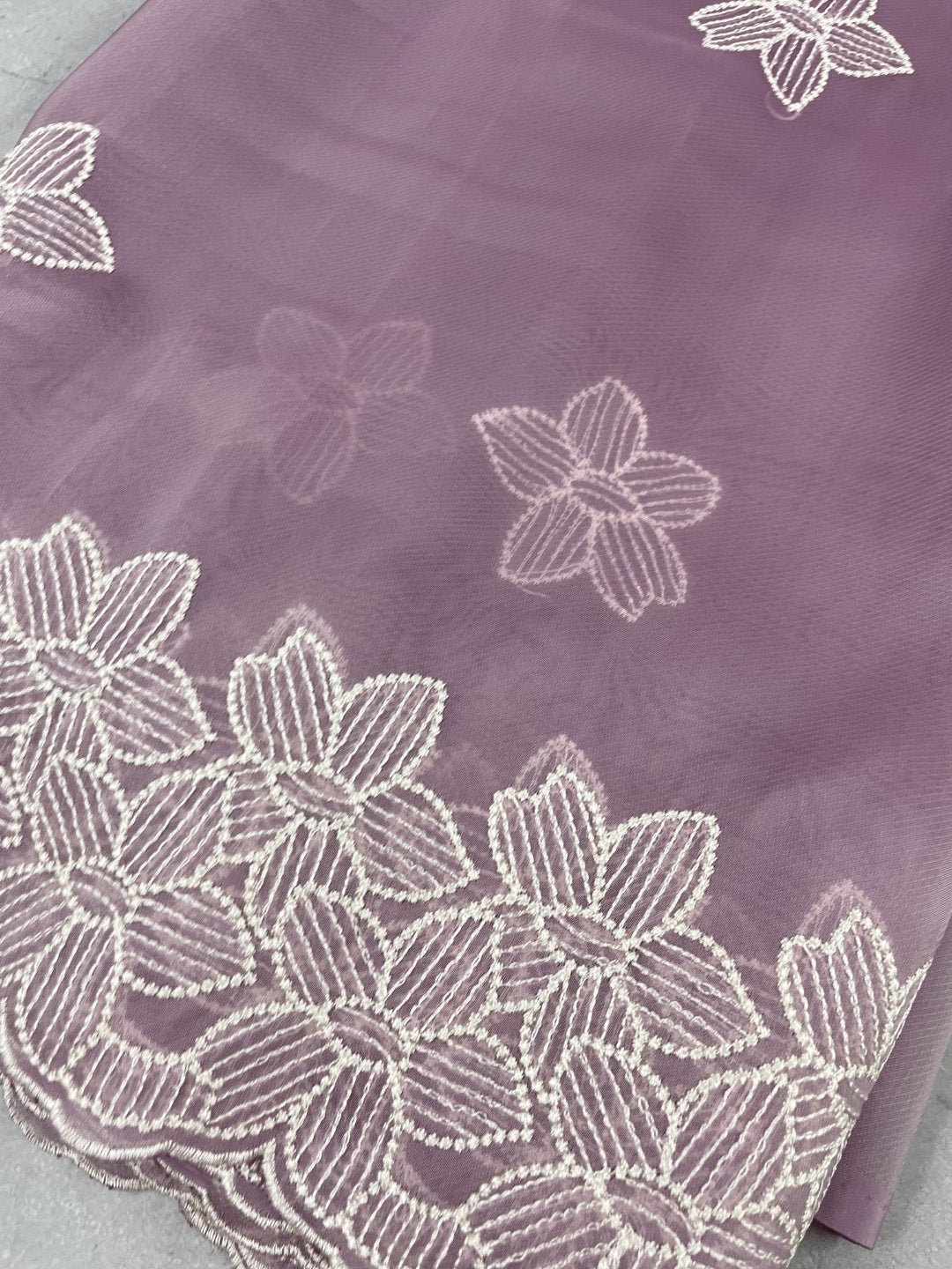 Lavender Embroidered Soft Organza Saree