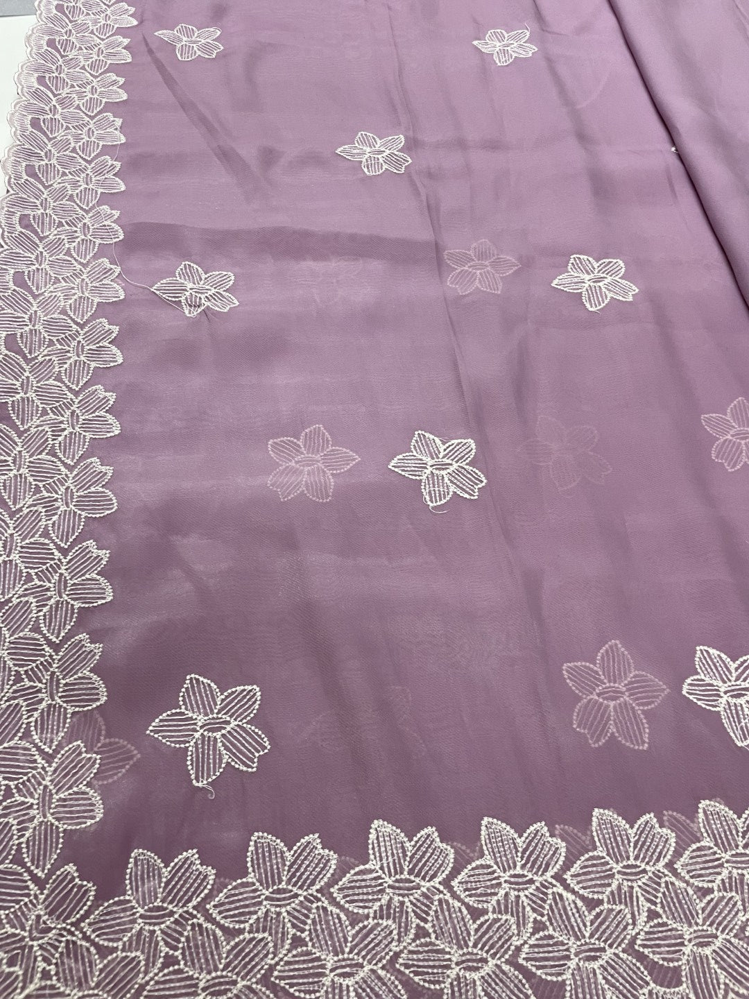 Purple Floral Embroidered Organza Saree