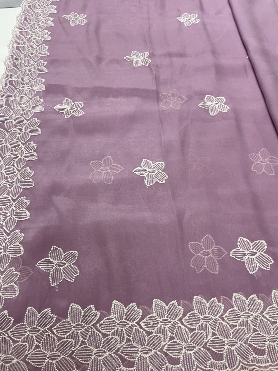 Lavender Embroidered Soft Organza Saree