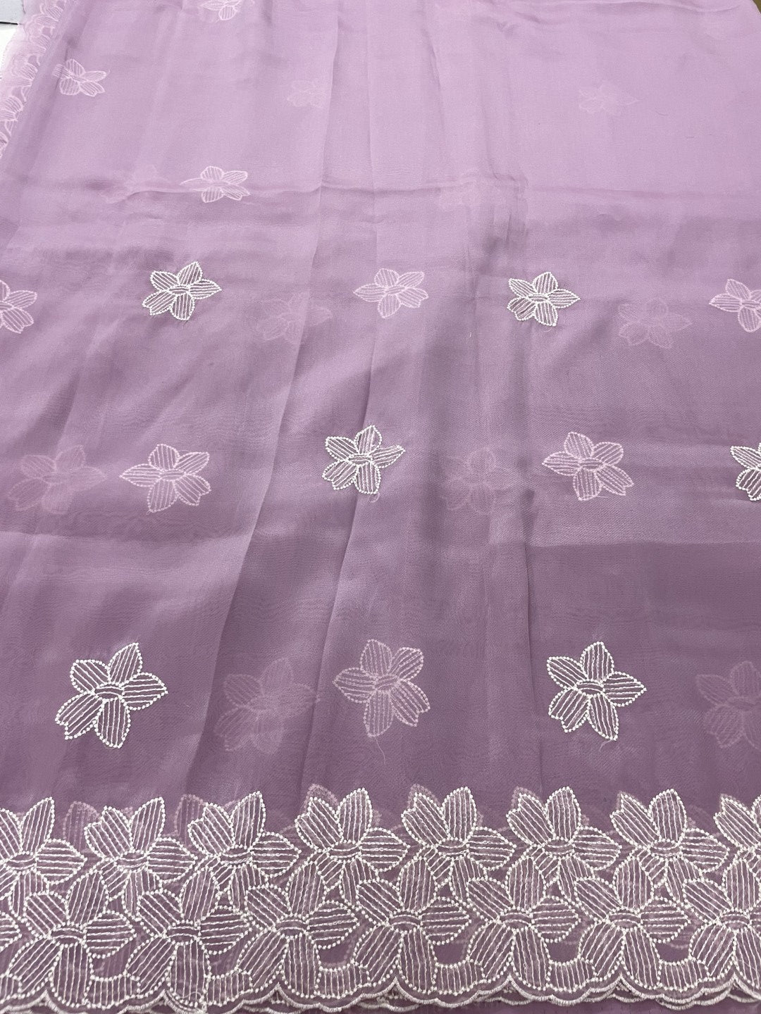Lavender Embroidered Soft Organza Saree