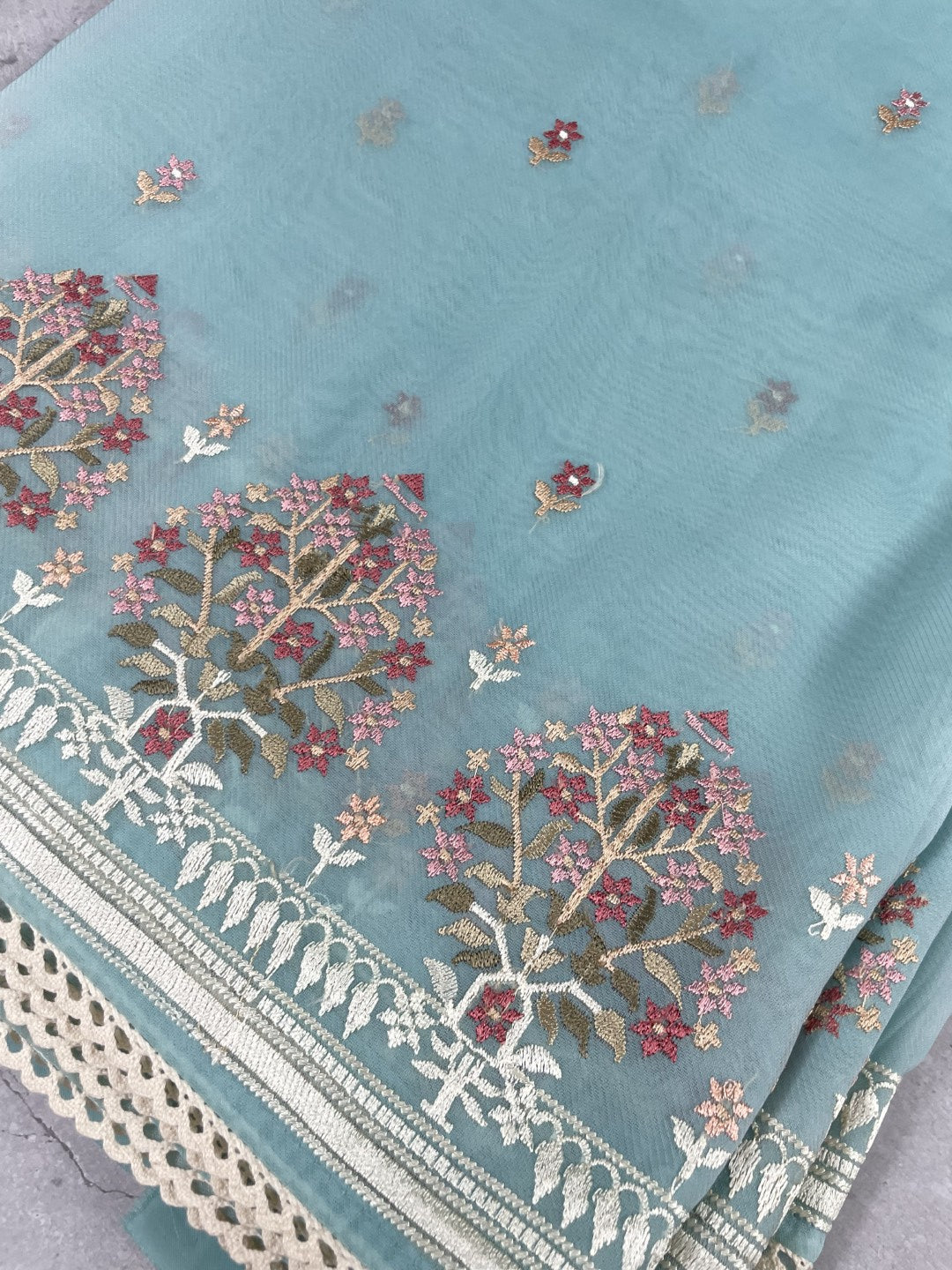 Blue Multi Embroidered Organza Saree