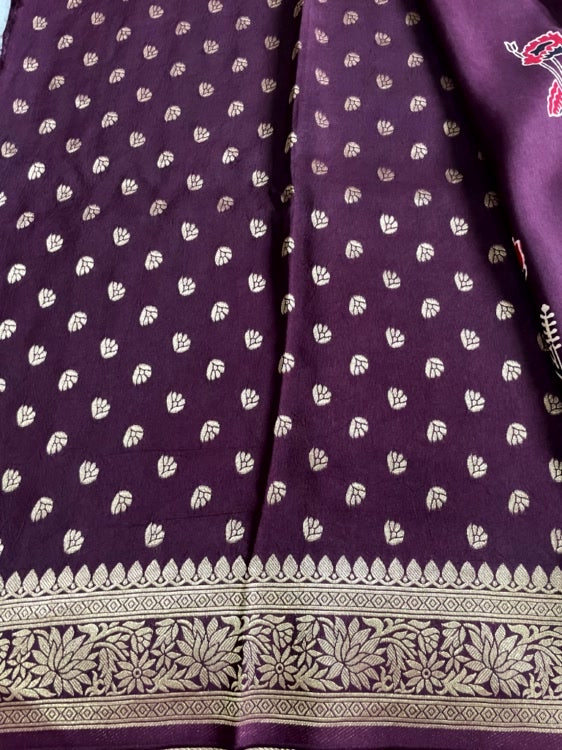 Brown Rose Ajrakh Handblock Dola Silk Saree
