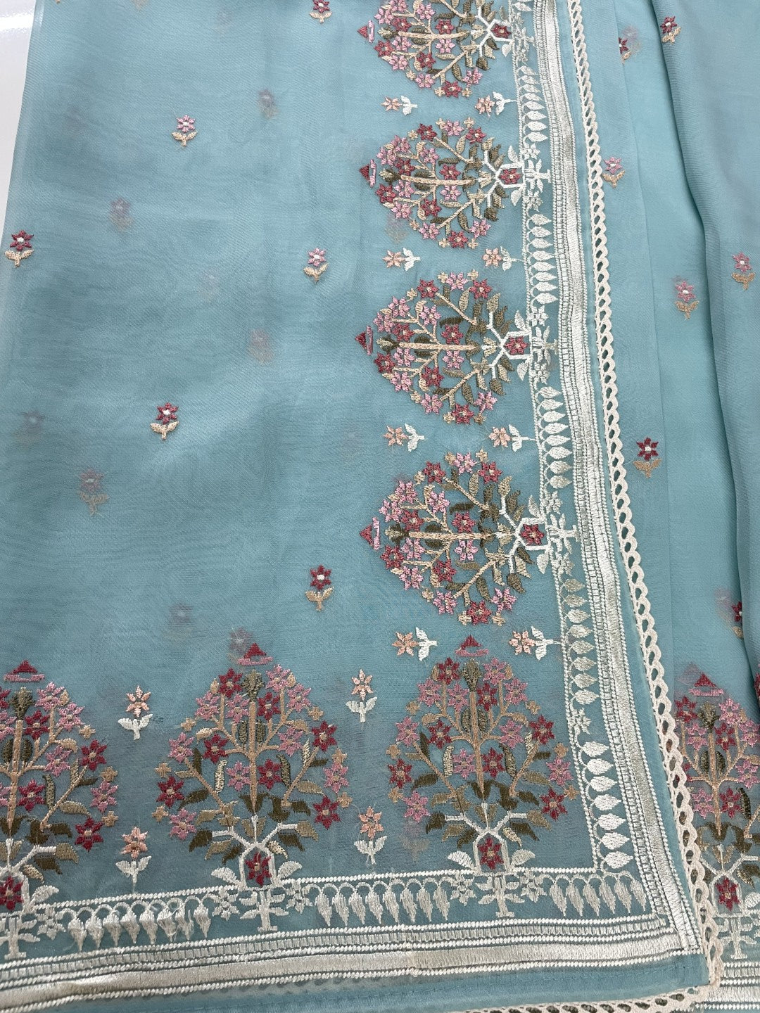 Blue Multi Embroidered Organza Saree
