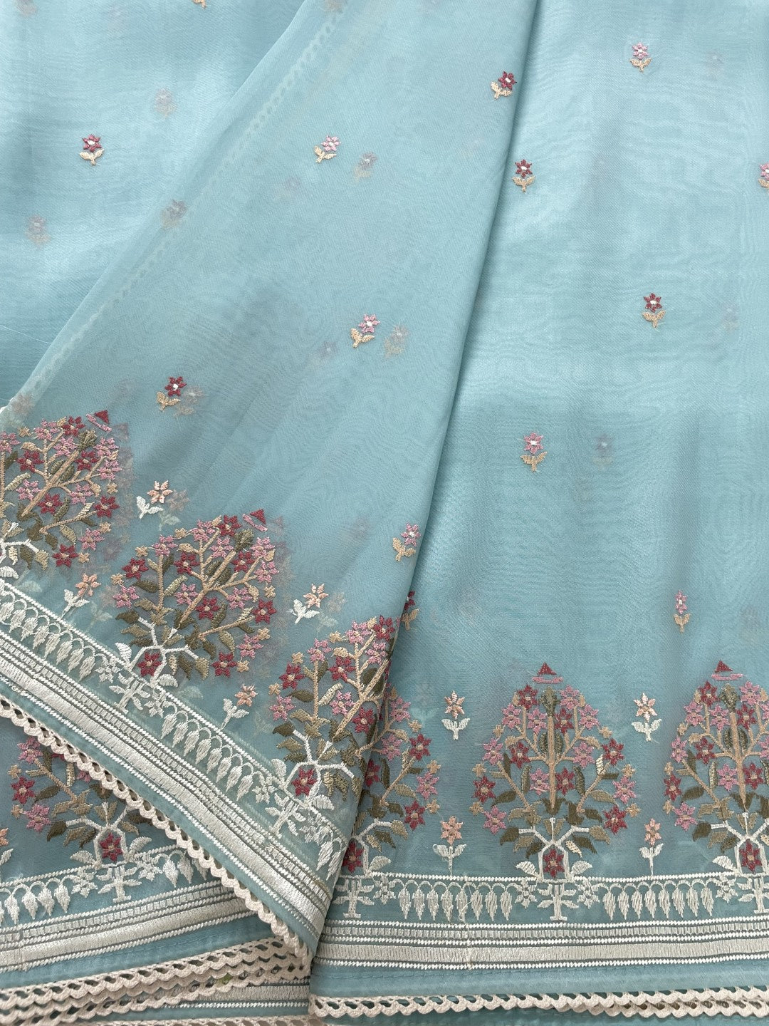 Blue Multi Embroidered Organza Saree