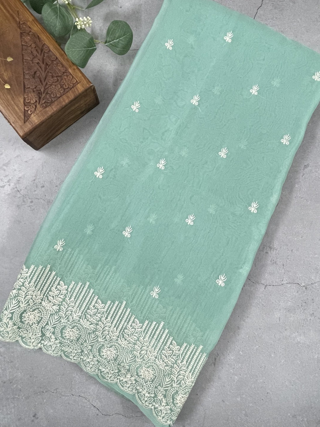 Blue Embroidered Soft Organza Saree