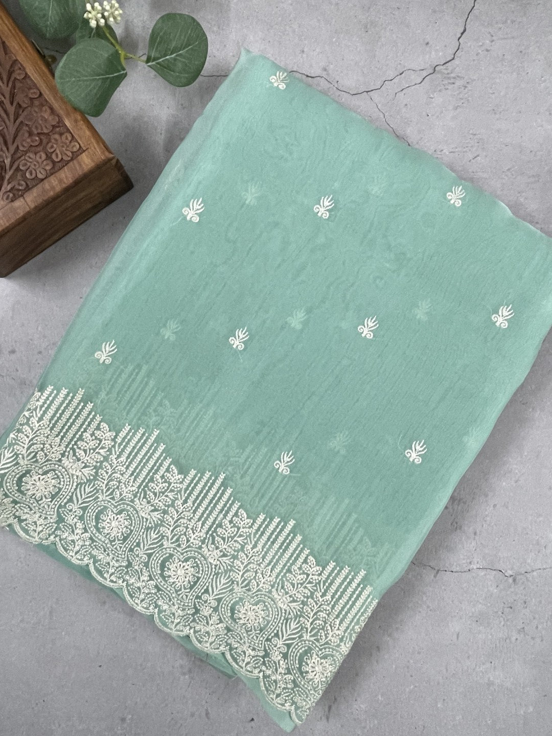 Blue Embroidered Soft Organza Saree