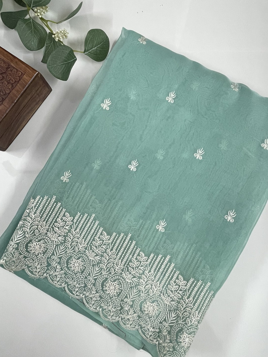 Blue Embroidered Organza Saree
