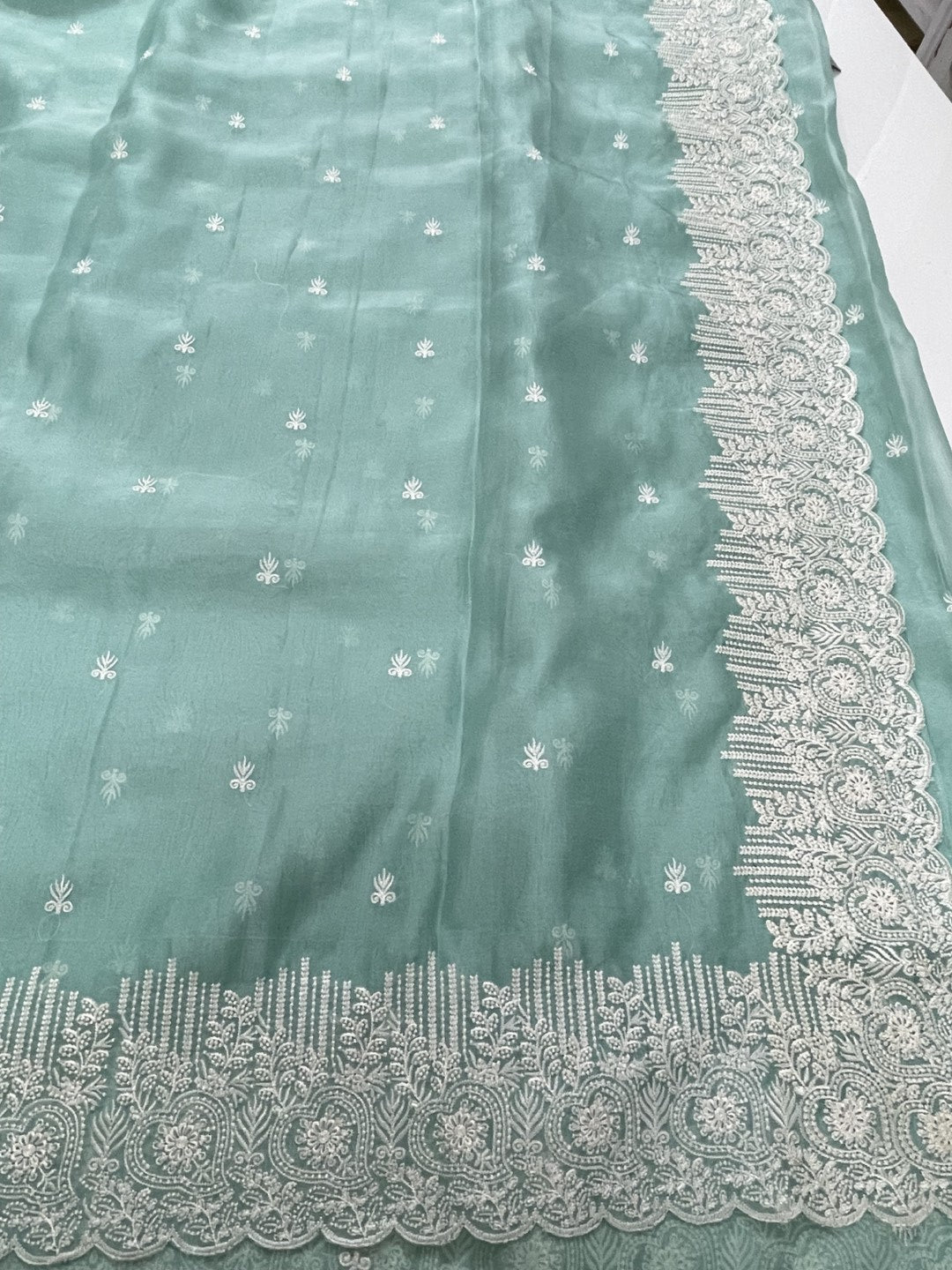 Blue Embroidered Soft Organza Saree