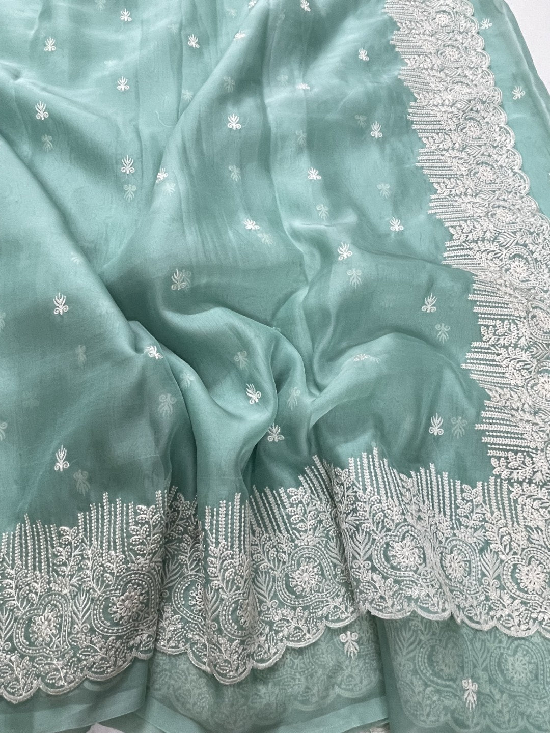 Blue Embroidered Organza Saree