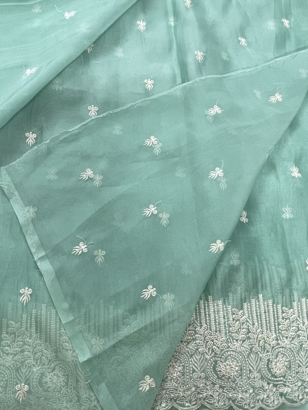 Blue Embroidered Organza Saree
