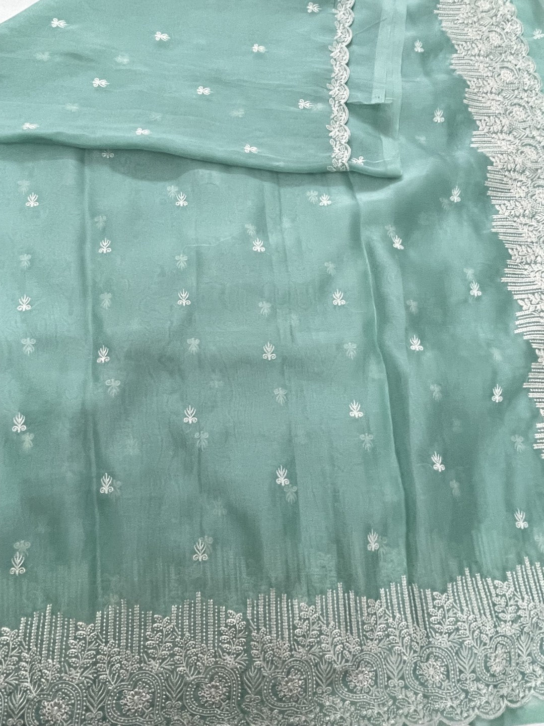 Blue Embroidered Organza Saree