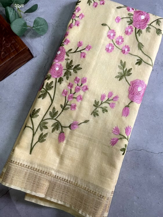 White Embroidery Cotton Saree