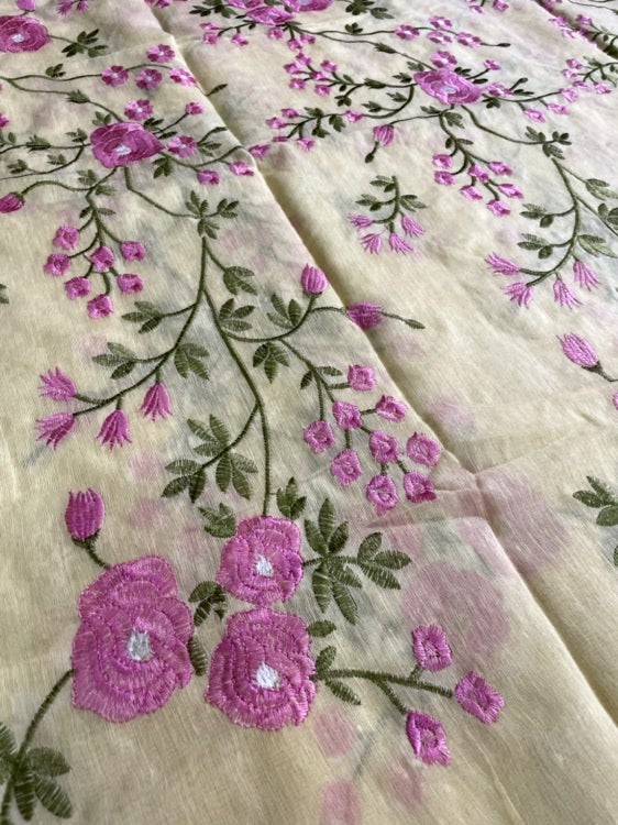 White Embroidery Cotton Saree