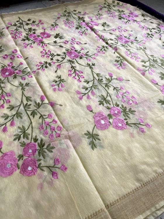 White Embroidery Cotton Saree