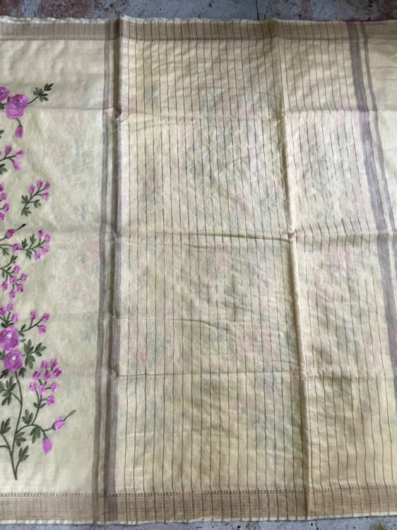 White Embroidery Cotton Saree