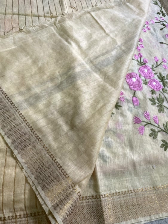 White Embroidery Cotton Saree