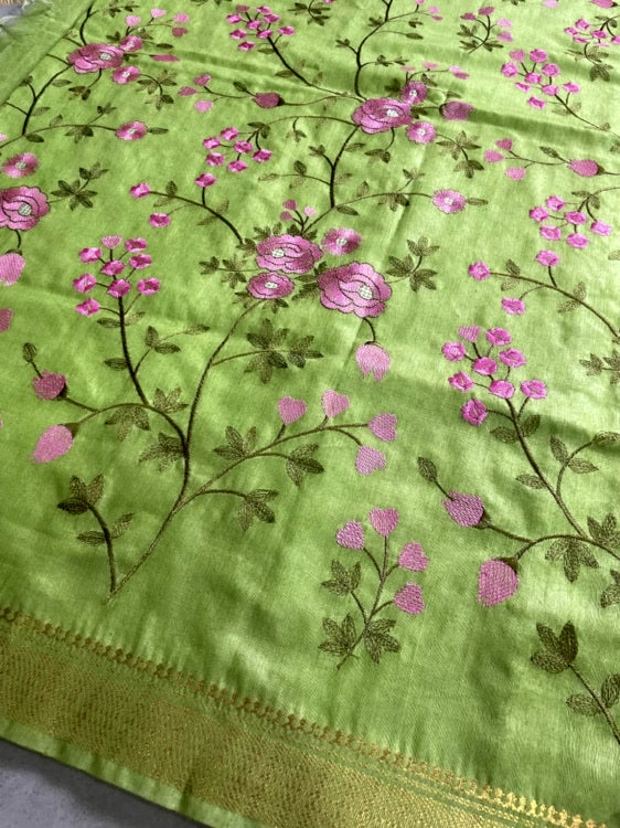 Green Embroidery Cotton Saree