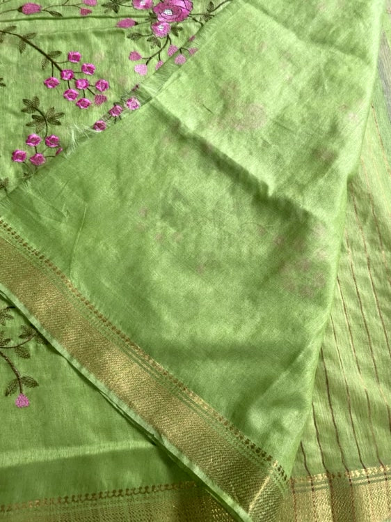 Green Embroidery Cotton Saree