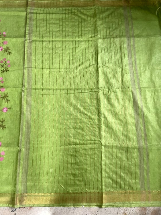 Green Embroidery Cotton Saree