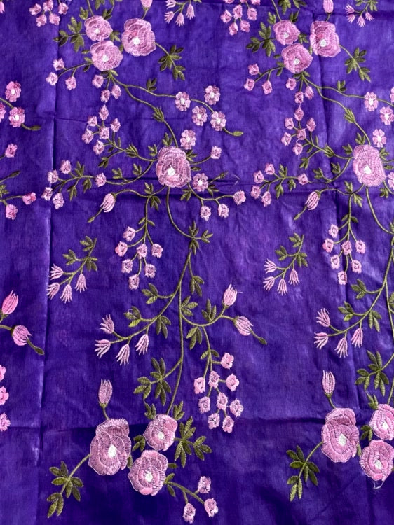 Purple Embroidery Cotton Saree