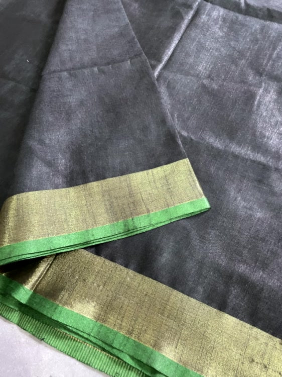Black N Green Semi Linen Saree