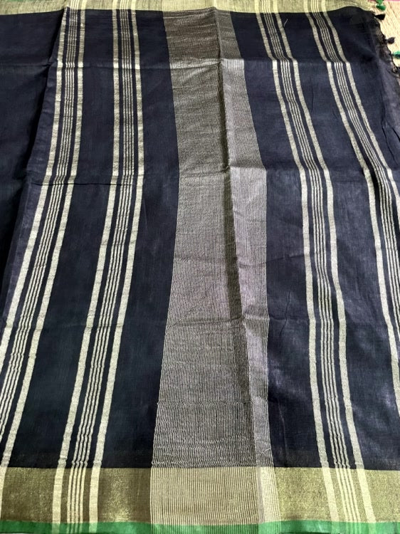 Black N Green Semi Linen Saree