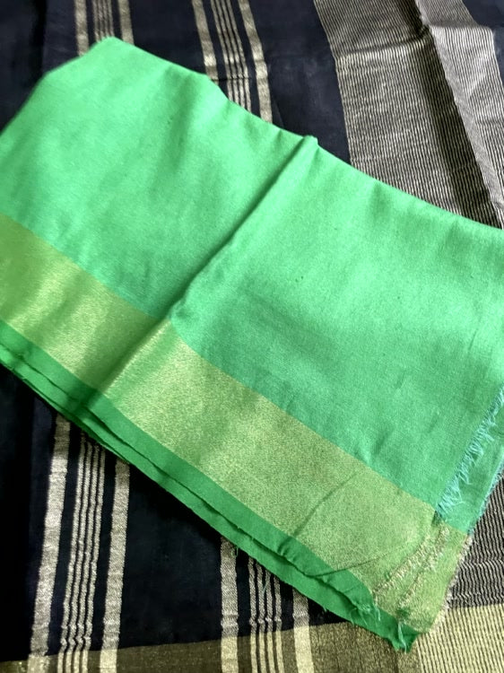 Black N Green Semi Linen Saree