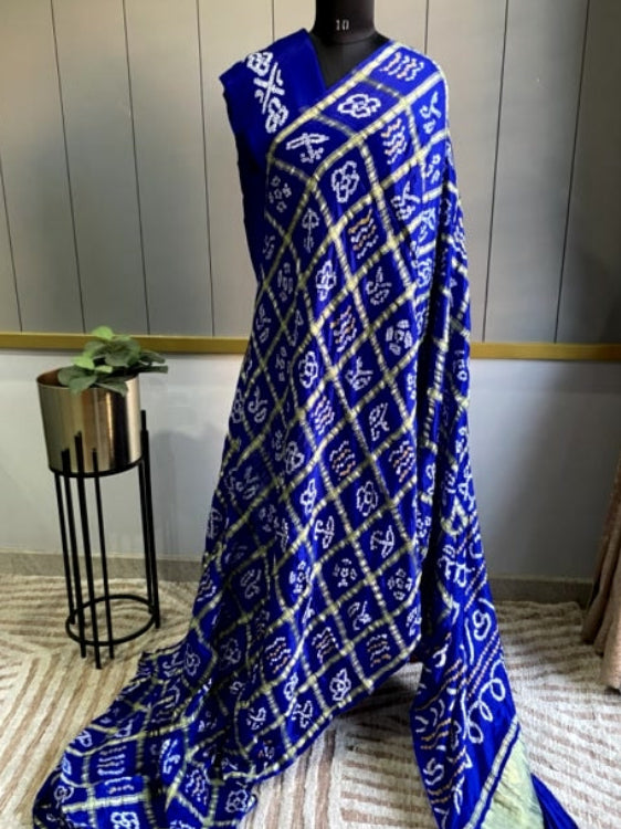 Blue Bandhini Pure Gajji Silk Saree