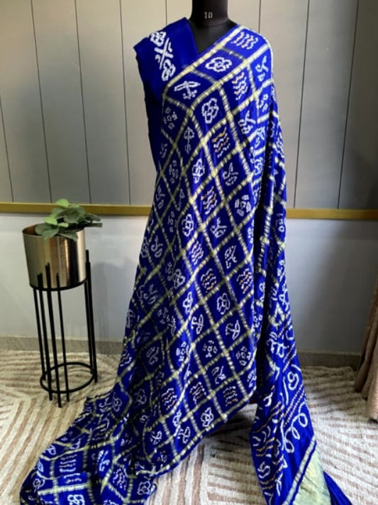 Blue Bandhini Pure Gajji Silk Saree