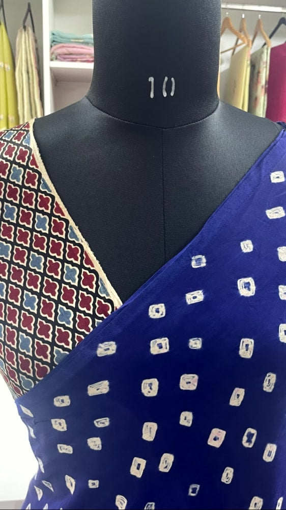 Blue Bandhini Ajrakh Pure Modal Silk Saree