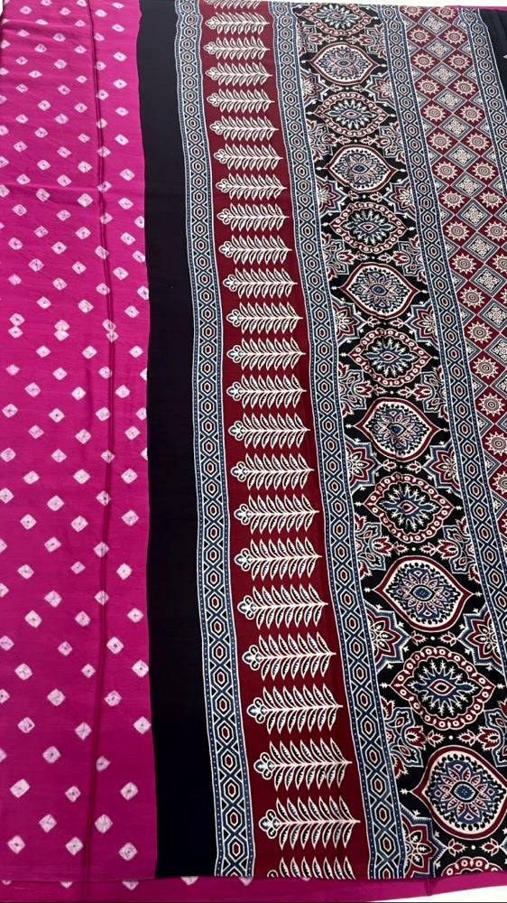 Pink Bandhini Ajrakh Pure Modal Silk Saree